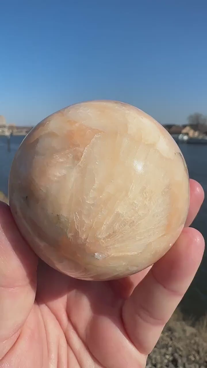 61mm High Quality Polished Stilbite Sphere | Peach Stilbite Crystal Sphere from India | Tucson Exclusive