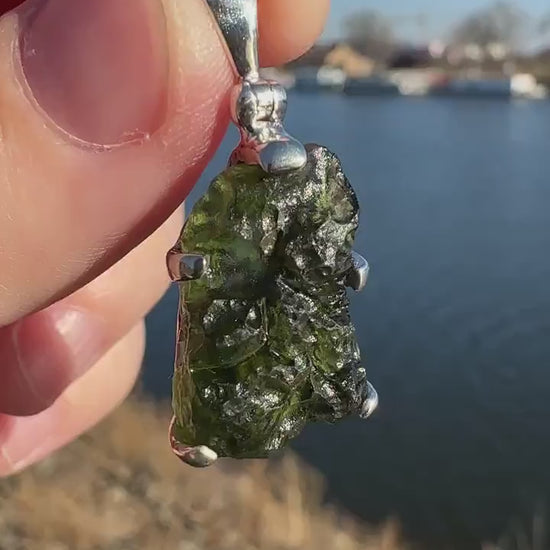 One (1) Moldavite 925 Pendant | Raw Rough Green Gemstone | Sterling Silver Authentic Necklace | Genuine Moldavite | Healing Stone