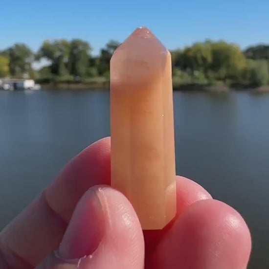 Mini Peach Amphibole Quartz Polished Point from Brazil | Pink Amphibole | Angel Wing Phantom Quartz | Angel Hair Quartz