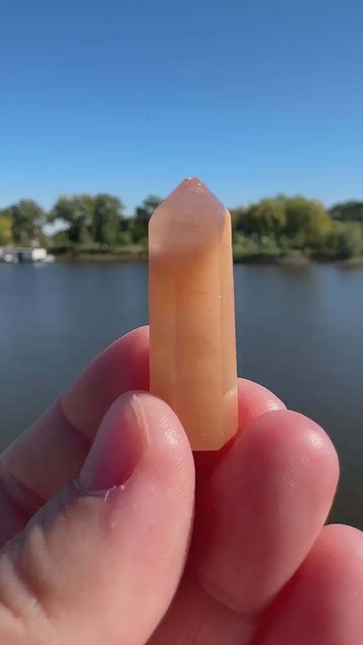 Mini Peach Amphibole Quartz Polished Point from Brazil | Pink Amphibole | Angel Wing Phantom Quartz | Angel Hair Quartz