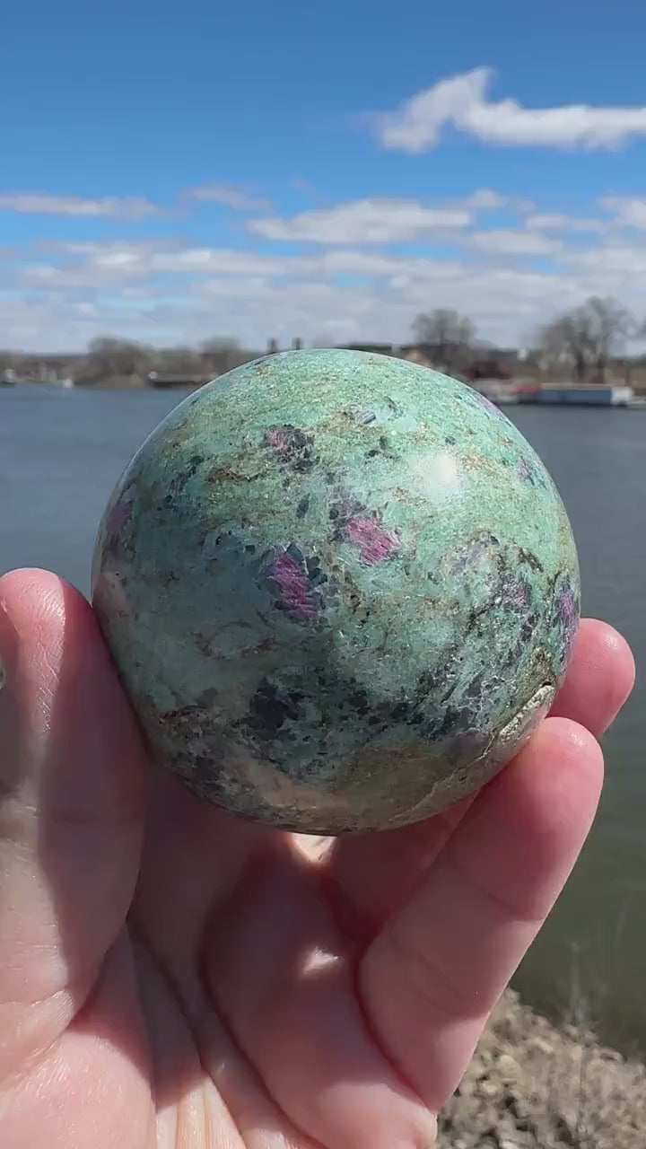 57mm Gorgeous Ruby Fuchsite Crystal Sphere from India