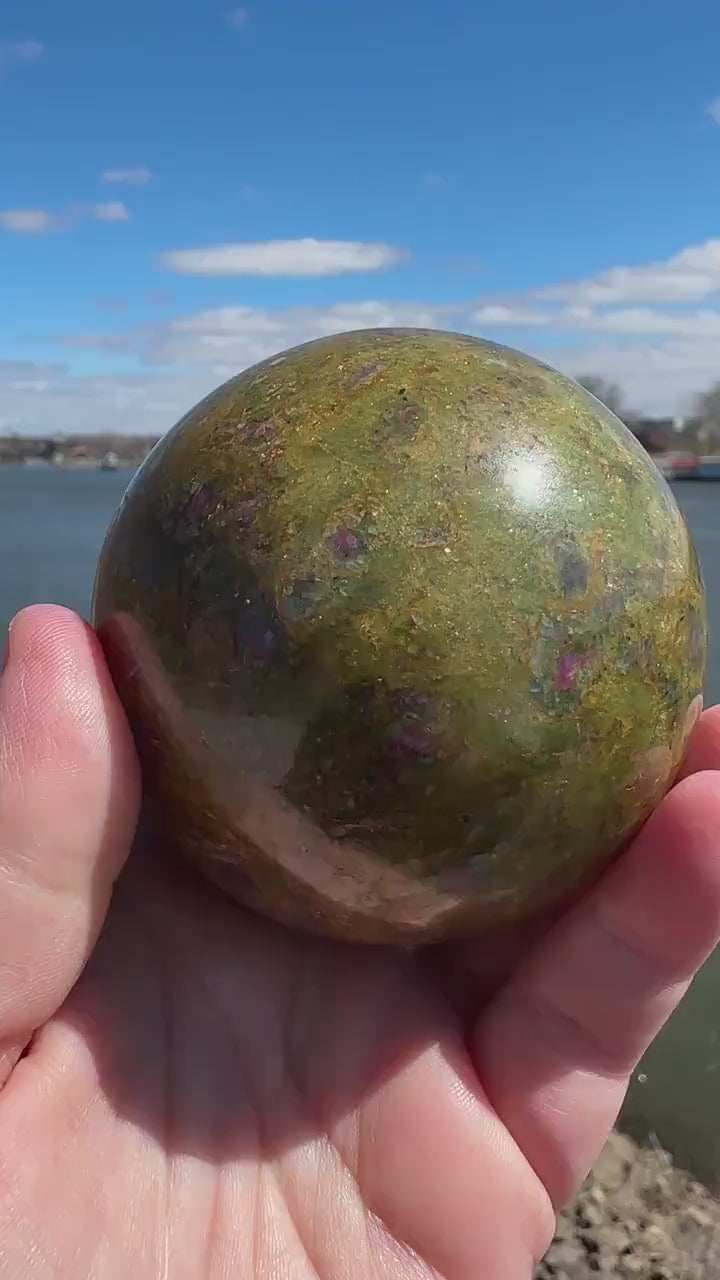 57mm Gorgeous Ruby Fuchsite Crystal Sphere from India