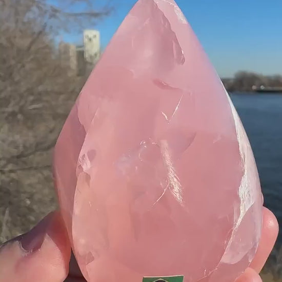 High Quality Rose Quartz Flame from Brazil | Sphere Palm Stone Obelisk | Healing Crystal | Heart Chakra