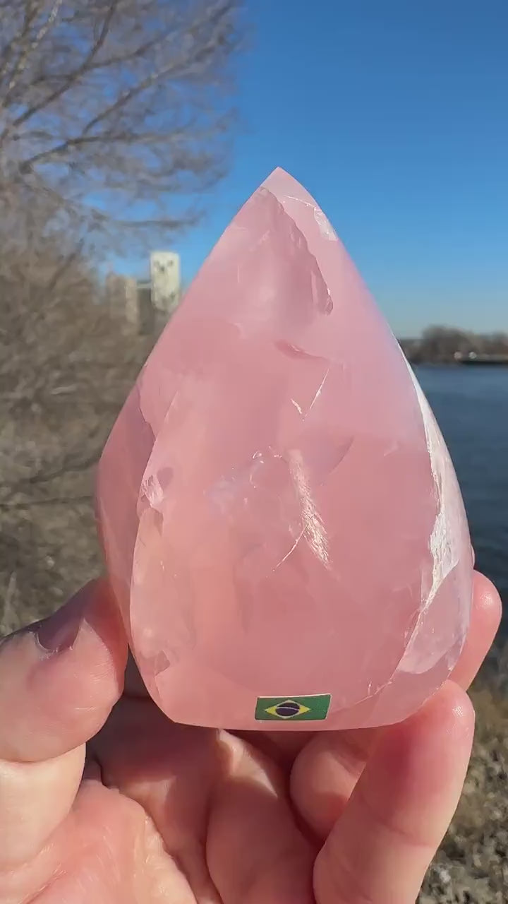 High Quality Rose Quartz Flame from Brazil | Sphere Palm Stone Obelisk | Healing Crystal | Heart Chakra