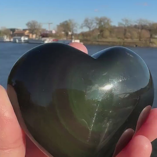 Rainbow Obsidian Heart | Large Carving | Obsidian Carving | Transformation | Altar | Meditation