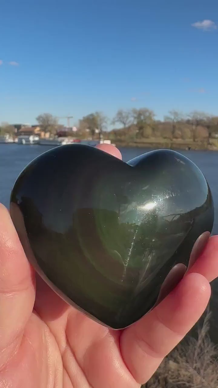 Rainbow Obsidian Heart | Large Carving | Obsidian Carving | Transformation | Altar | Meditation