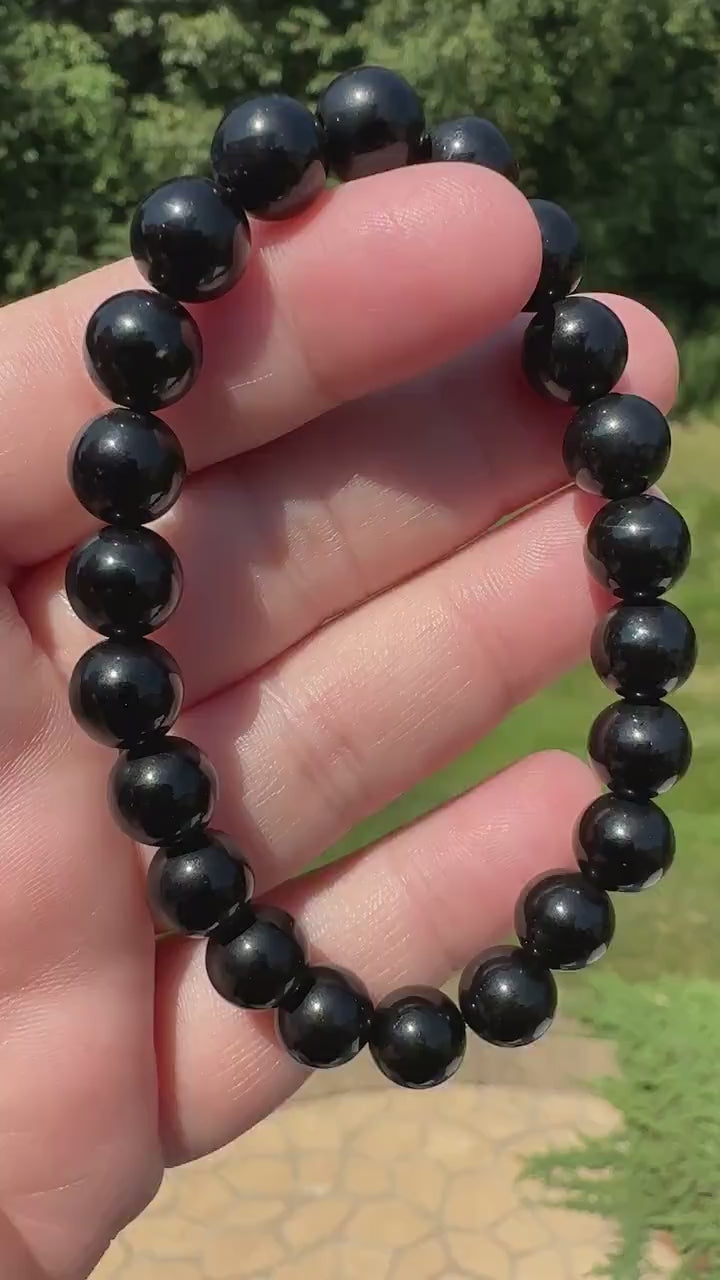 One (1) 8mm Black Obsidian Stretch Bracelet 6.5''