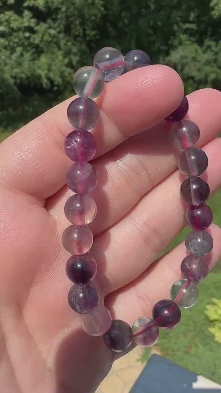 One (1) 8mm Rainbow Fluorite Stretch Bracelet 6''