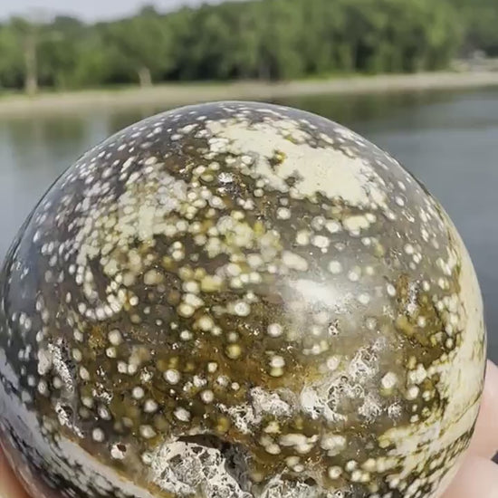 48mm Old Stock Ocean Jasper Sphere | Ocean Jasper | Ocean Jasper Palm Stone | Ocean Jasper Sphere