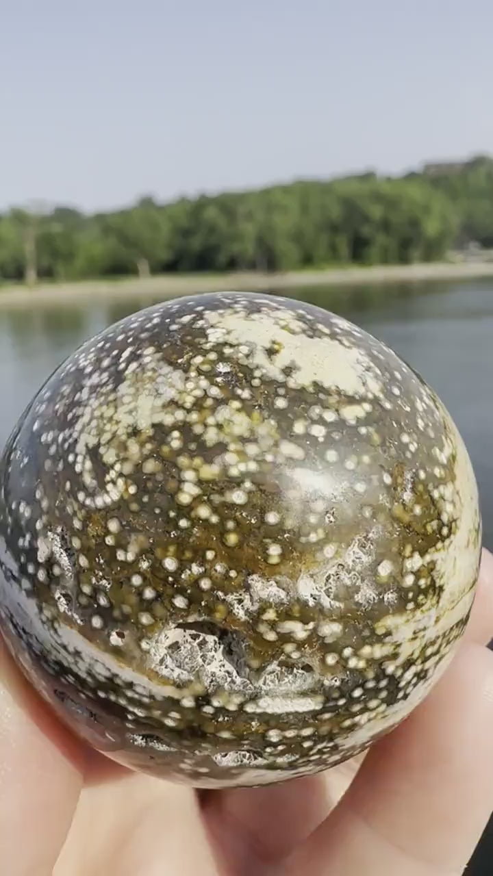 48mm Old Stock Ocean Jasper Sphere | Ocean Jasper | Ocean Jasper Palm Stone | Ocean Jasper Sphere