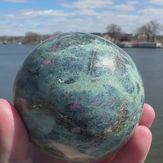 68mm Gorgeous Ruby Fuchsite Crystal Sphere from India