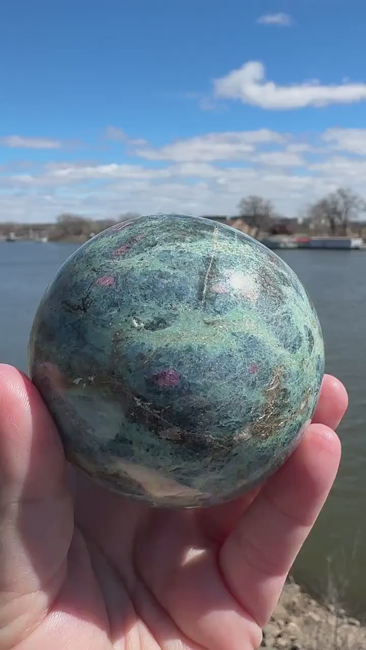 68mm Gorgeous Ruby Fuchsite Crystal Sphere from India