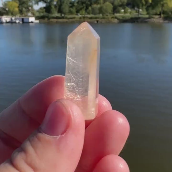 Mini Peach Amphibole Quartz Polished Point from Brazil | Pink Amphibole | Angel Wing Phantom Quartz | Angel Hair Quartz