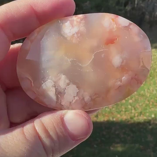 Beautiful Carnelian Flower Agate Palm Stone- #1