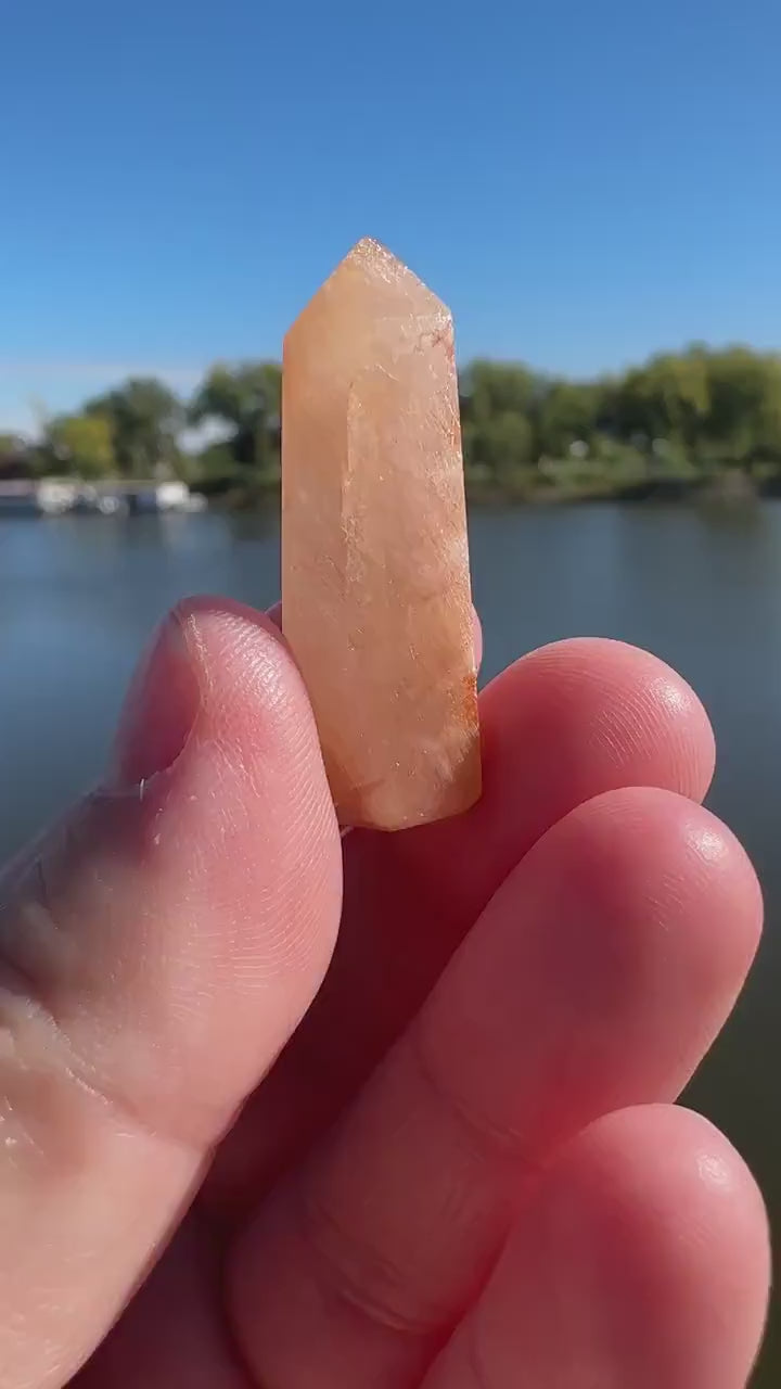 Mini Peach Amphibole Quartz Polished Point from Brazil | Pink Amphibole | Angel Wing Phantom Quartz | Angel Hair Quartz