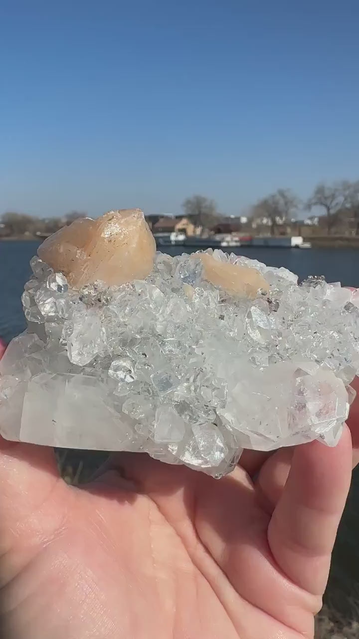 High Quality Apophyllite and Peach Stilbite Cluster