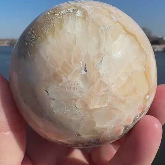 62mm High Quality Polished Stilbite Sphere | Peach Stilbite Crystal Sphere from India | Tucson Exclusive