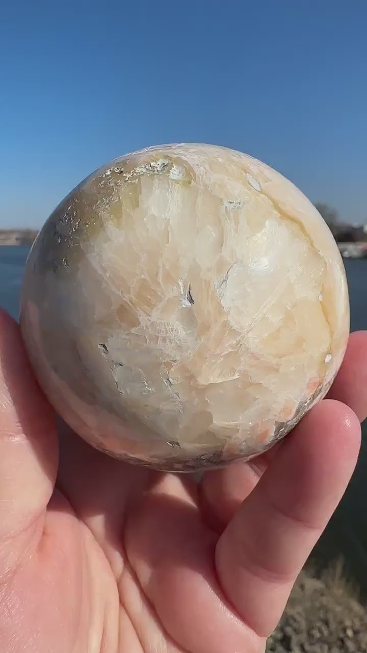 62mm High Quality Polished Stilbite Sphere | Peach Stilbite Crystal Sphere from India | Tucson Exclusive