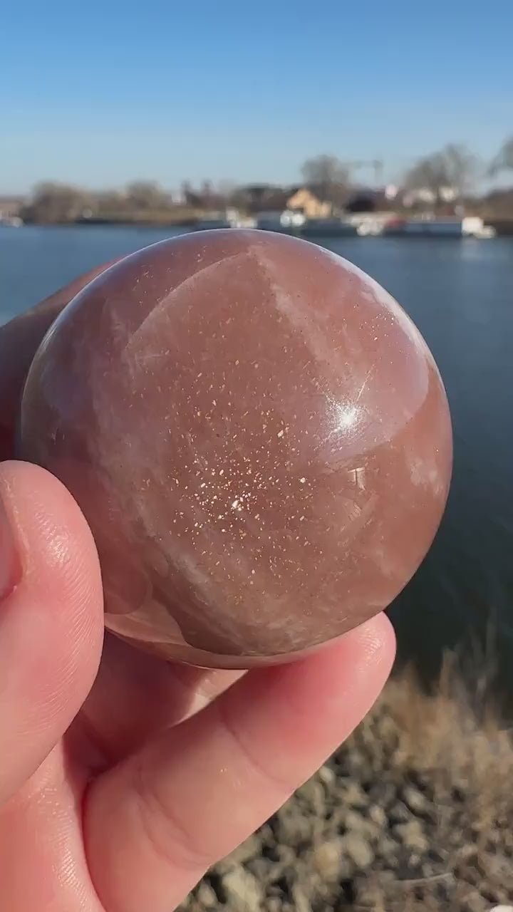 46mm Super Flashy Peach Moonstone Sphere from India