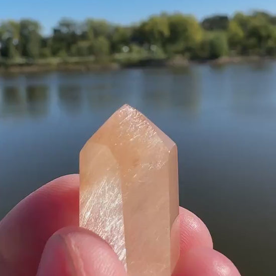 Mini Peach Amphibole Quartz Polished Point from Brazil | Pink Amphibole | Angel Wing Phantom Quartz | Angel Hair Quartz