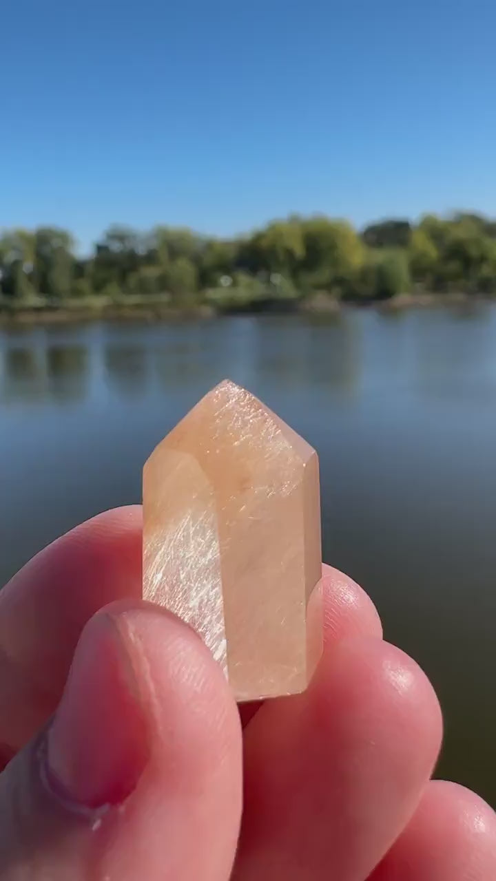 Mini Peach Amphibole Quartz Polished Point from Brazil | Pink Amphibole | Angel Wing Phantom Quartz | Angel Hair Quartz