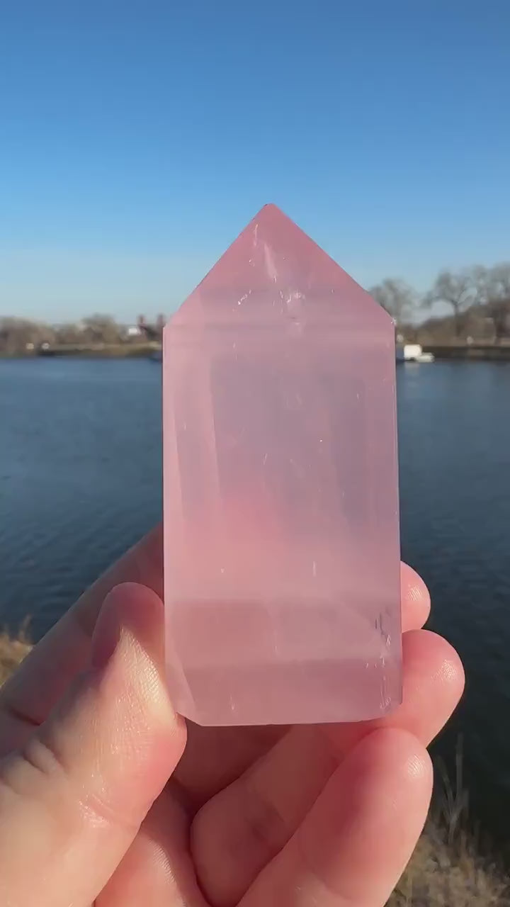 High Quality Star Rose Quartz Tower | Star Asterism | Sphere Palm Stone Obelisk | Healing Crystal | Heart Chakra