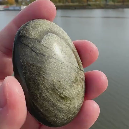 Gold Sheen Obsidian Palm Stone