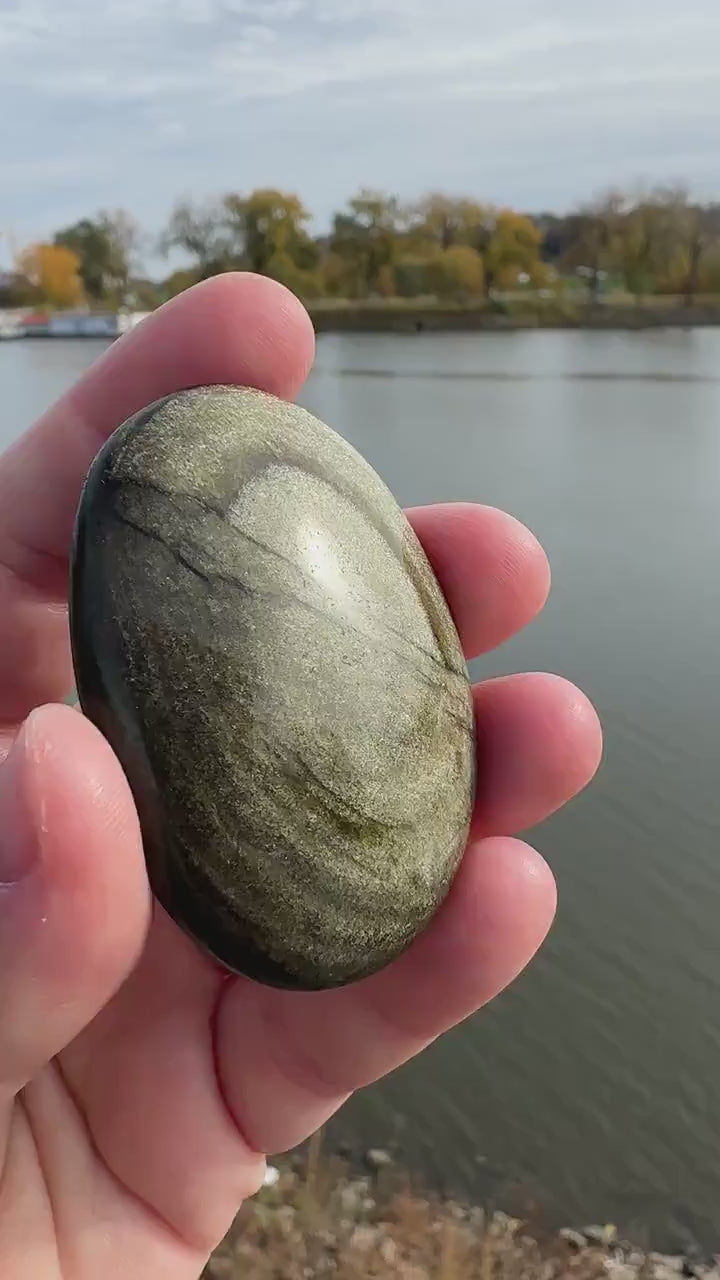 Gold Sheen Obsidian Palm Stone