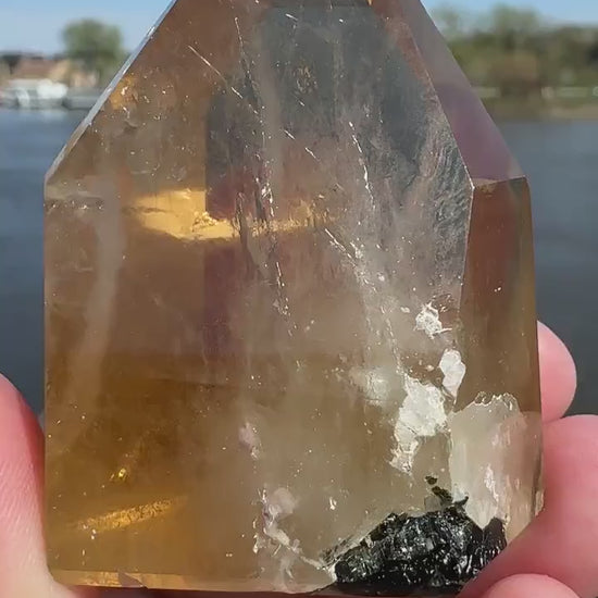 Rare Natural Honey Citrine with Watermelon Tourmaline Tower from Brazil