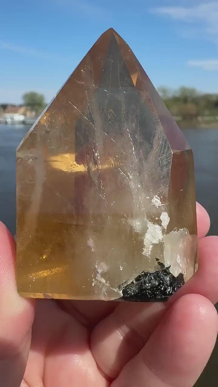 Rare Natural Honey Citrine with Watermelon Tourmaline Tower from Brazil