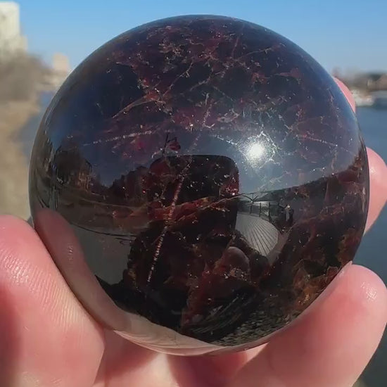 AAA Grade 47mm Star Garnet Sphere with Aquamarine | Manifestation | Depression | Root Chakra | Sensuality