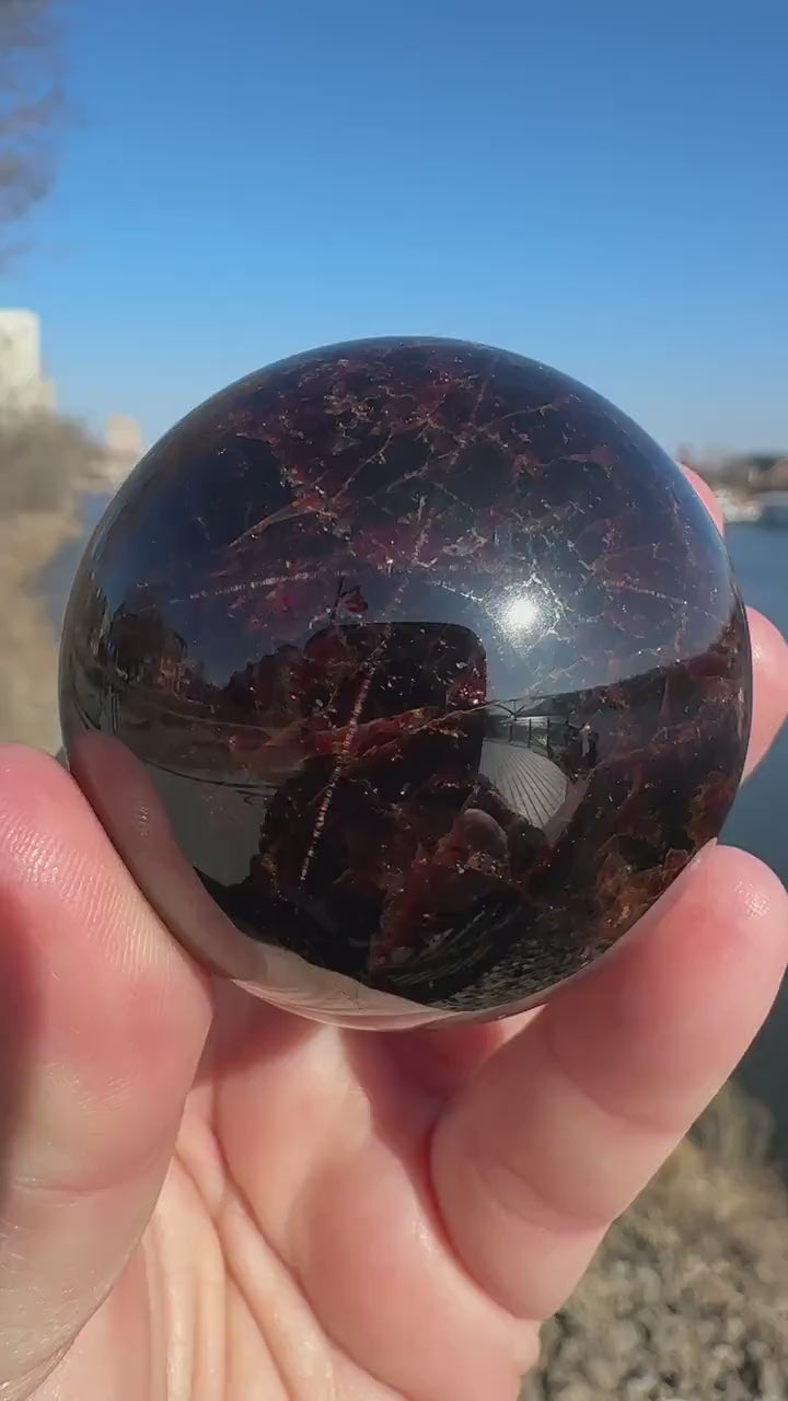 AAA Grade 47mm Star Garnet Sphere with Aquamarine | Manifestation | Depression | Root Chakra | Sensuality