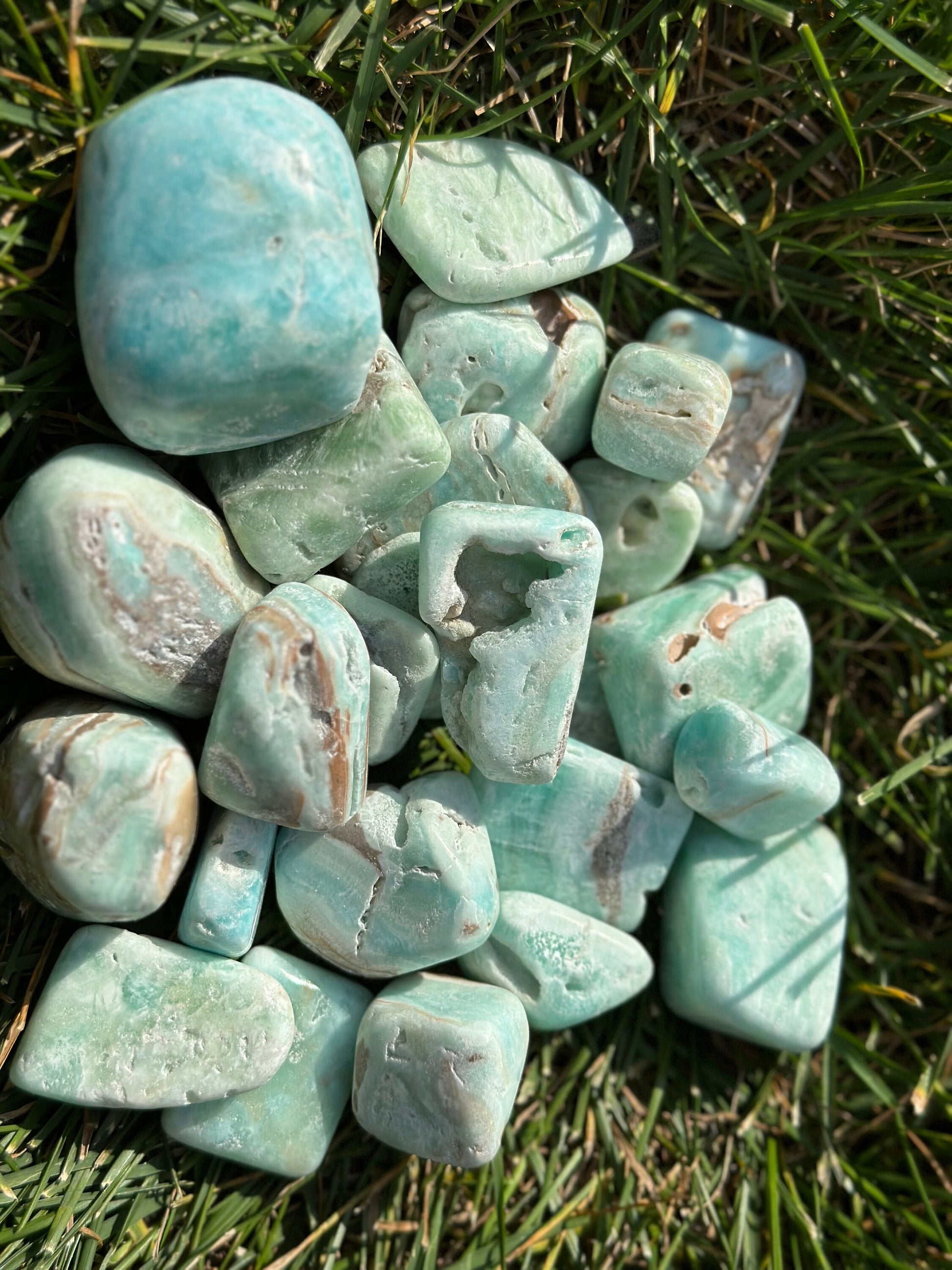 Blue Aragonite Tumbled Stone, Natural Blue Aragonite Tumbles, Polished Aragonite Tumbles, Healing Blue Aragonite