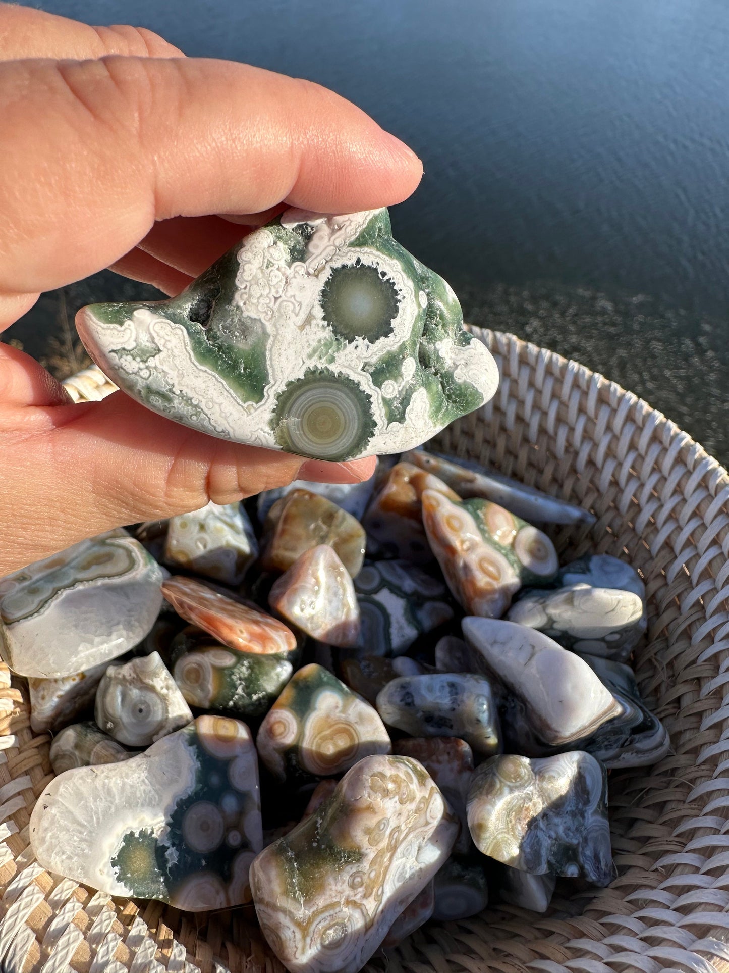 One (1) 8th Vein Ocean Jasper Tumble | 8th Vein Ocean Jasper | 8th Vein Ocean Jasper Palm Stone | Ocean Jasper Vein 8 | Vein 8 Ocean Jasper