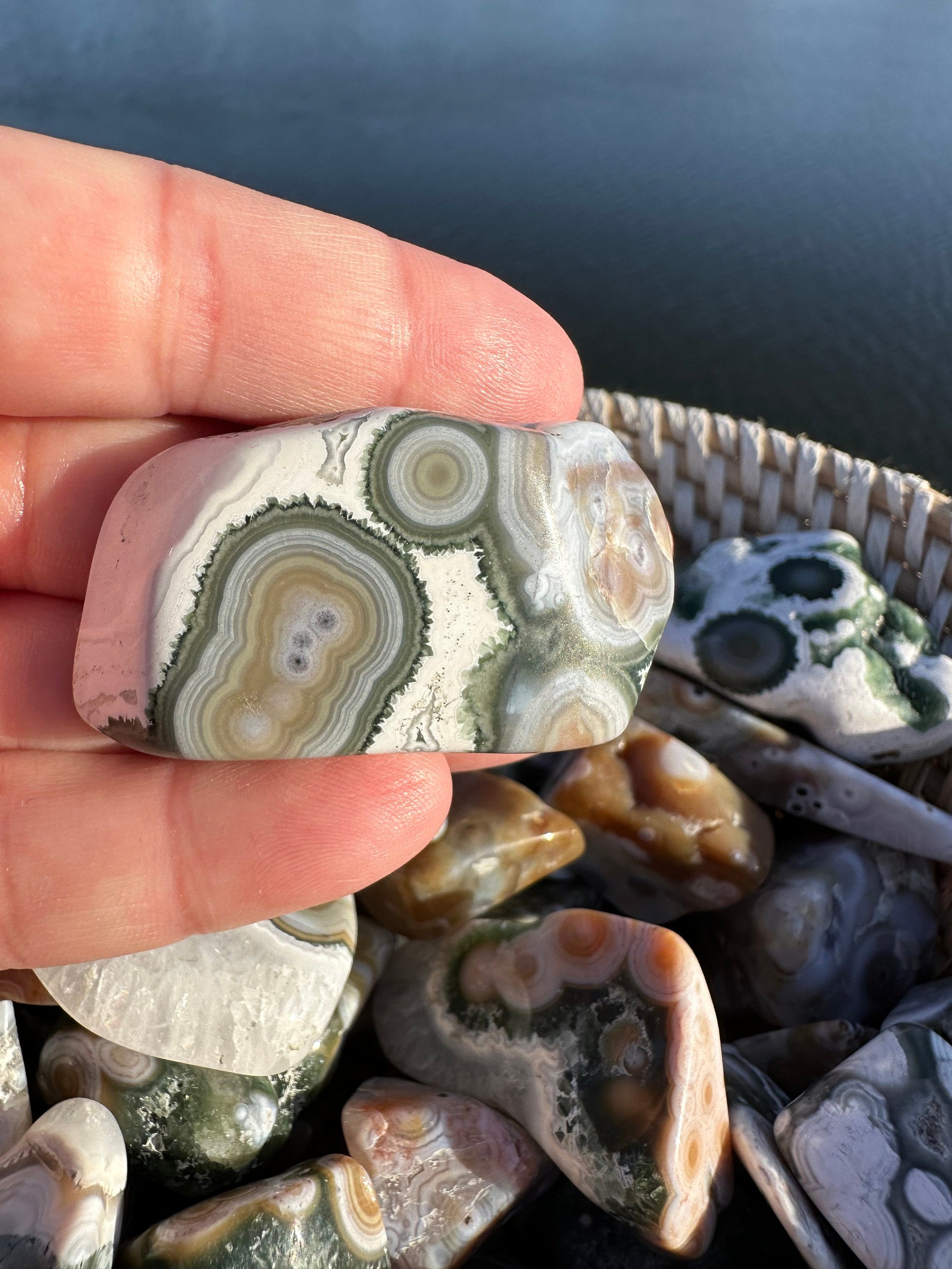 One (1) 8th Vein Ocean Jasper Tumble | 8th Vein Ocean Jasper | 8th Vein Ocean Jasper Palm Stone | Ocean Jasper Vein 8 | Vein 8 Ocean Jasper