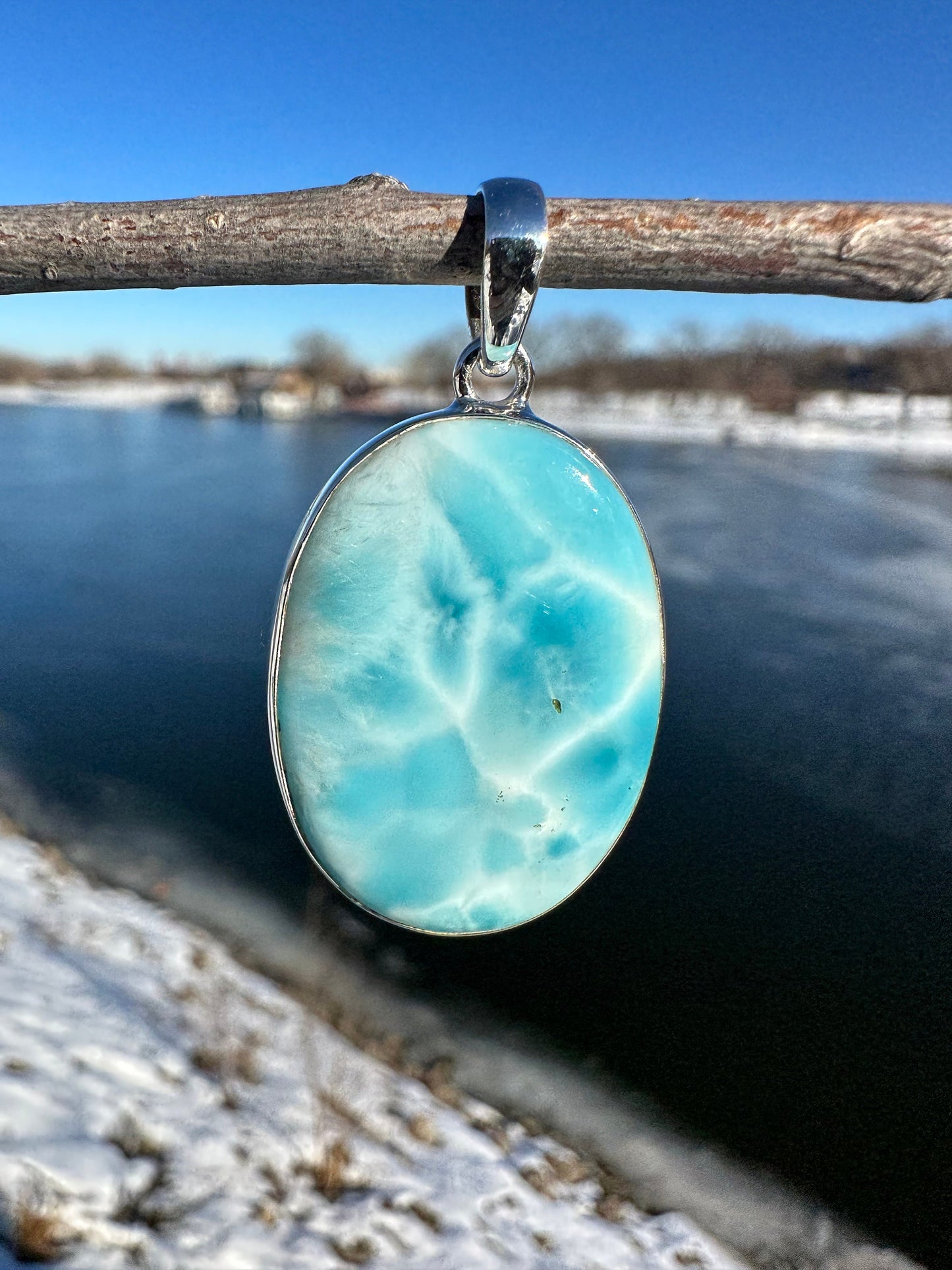 Natural Larimar Silver Pendant | Dominican Blue Pendant | Pear Gemstone Pendant | Solid Silver Pendant | Handmade Pendant | Necklace