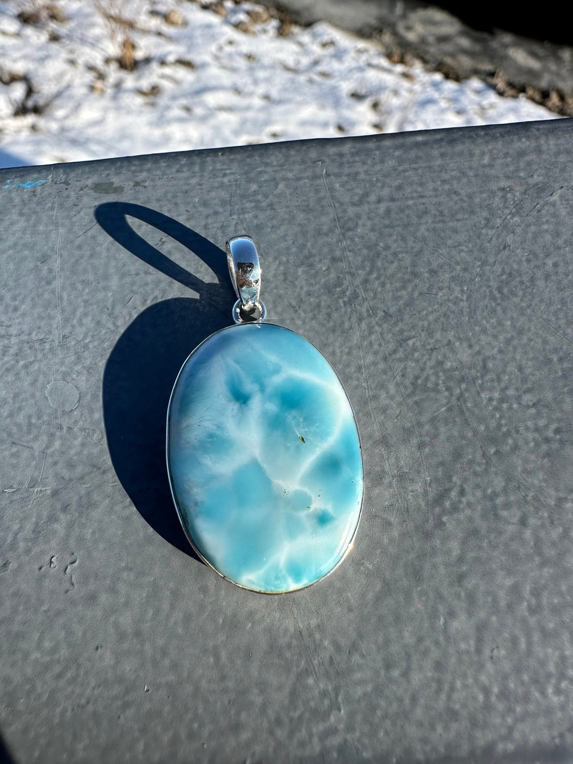 Natural Larimar Silver Pendant | Dominican Blue Pendant | Pear Gemstone Pendant | Solid Silver Pendant | Handmade Pendant | Necklace