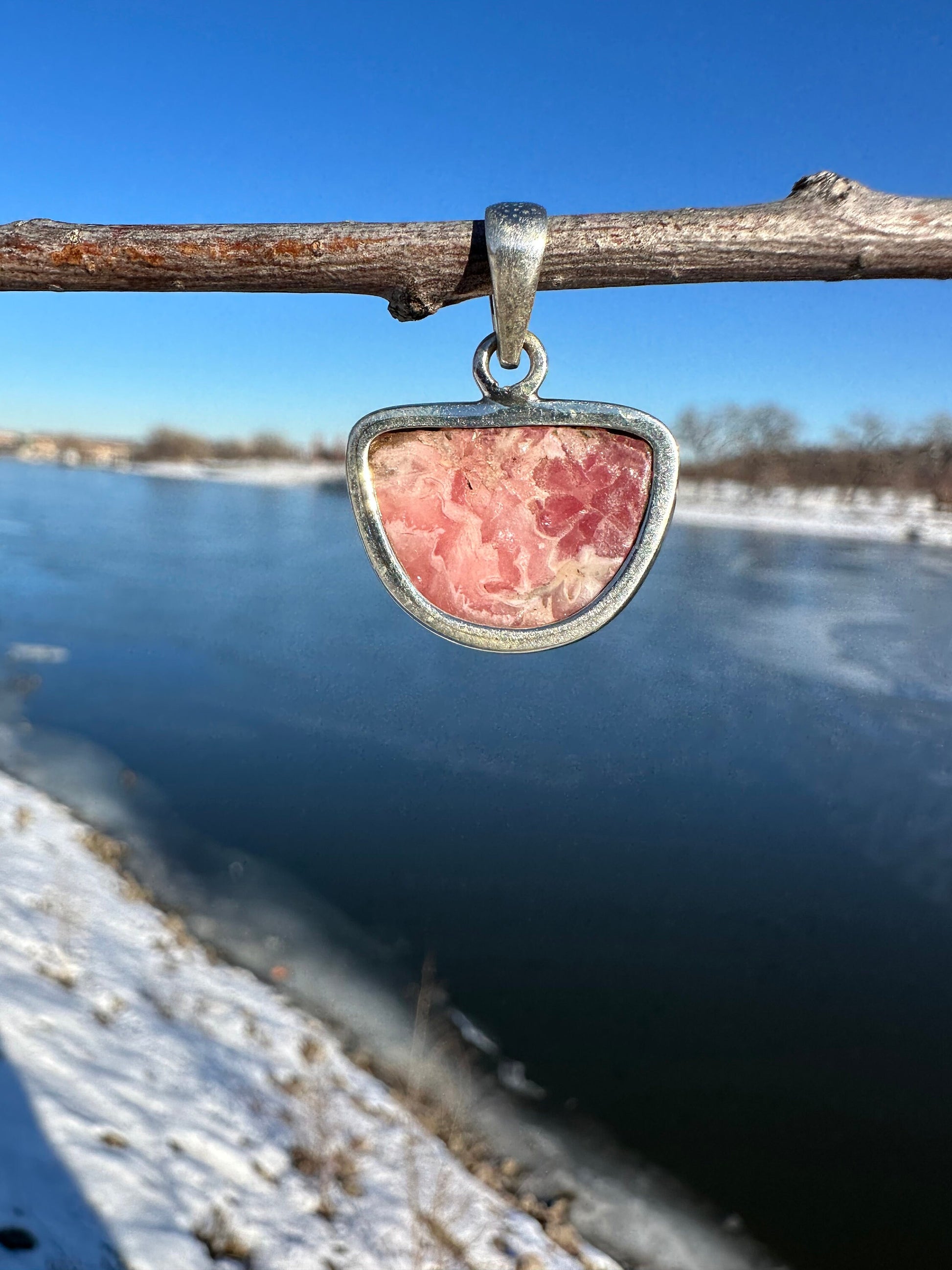 Natural Rhodochrosite Silver Pendant | Pink Pendant | Gemstone Pendant | Solid Silver Pendant | Handmade Pendant | Necklace