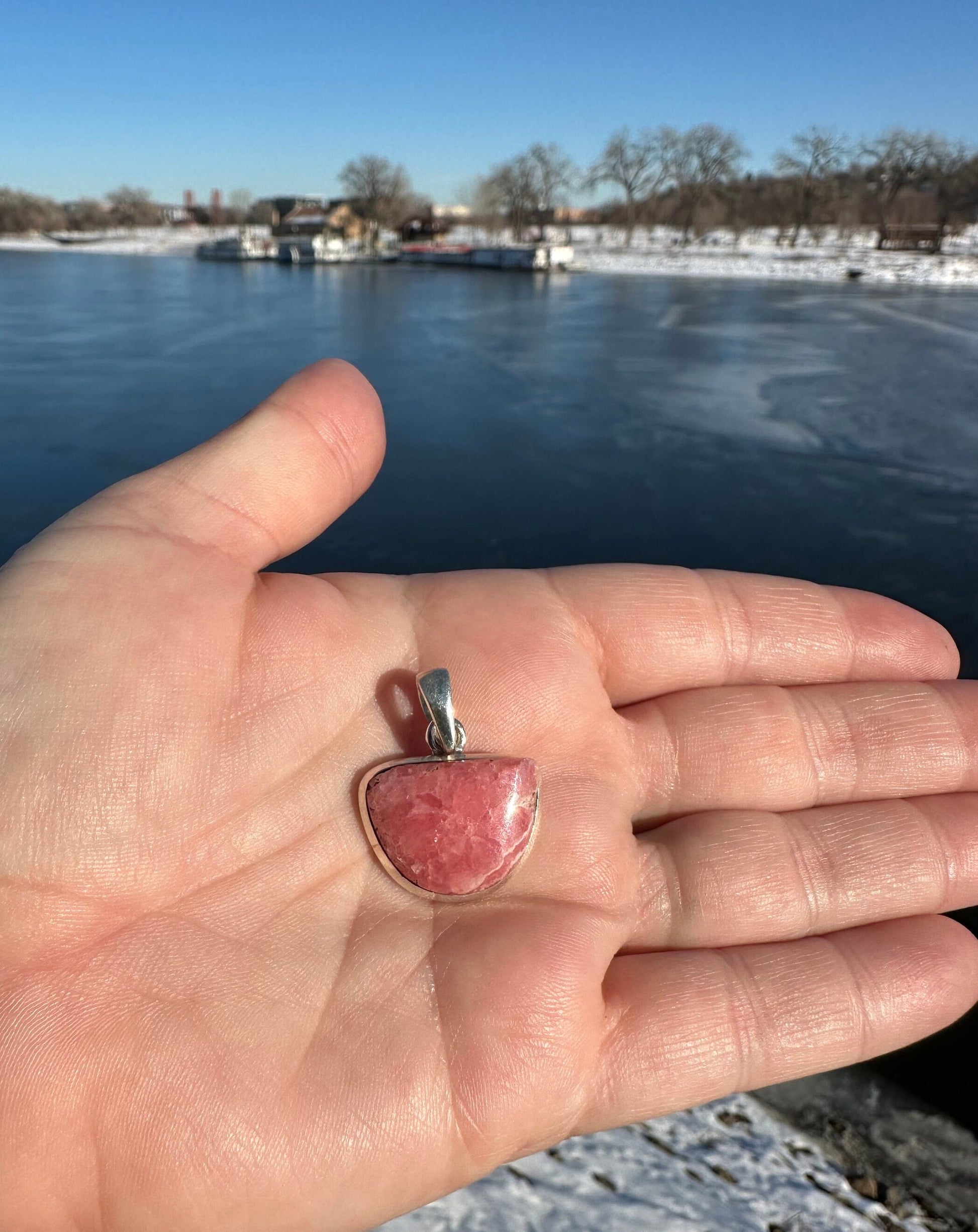 Natural Rhodochrosite Silver Pendant | Pink Pendant | Gemstone Pendant | Solid Silver Pendant | Handmade Pendant | Necklace