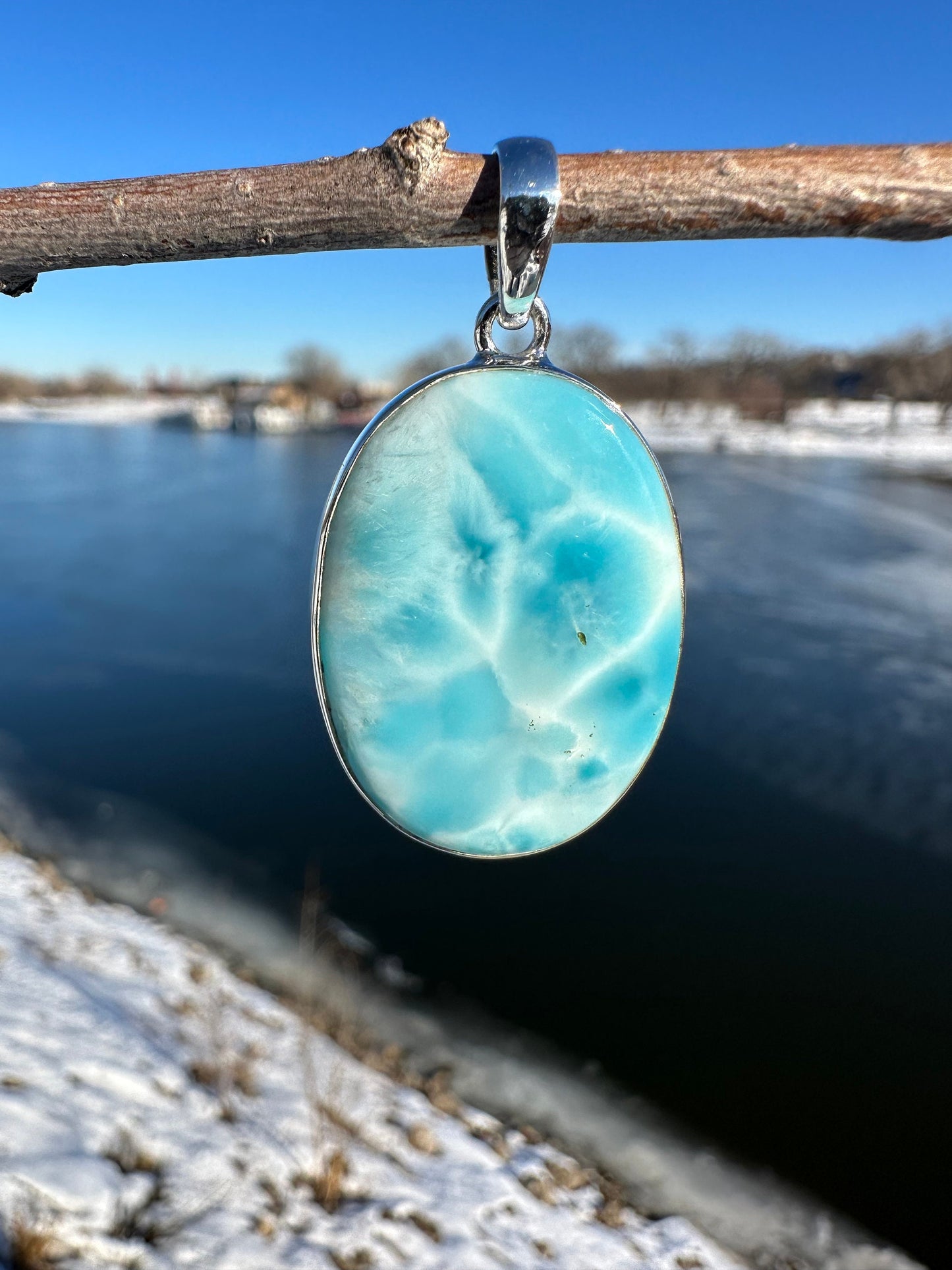 Natural Larimar Silver Pendant | Dominican Blue Pendant | Pear Gemstone Pendant | Solid Silver Pendant | Handmade Pendant | Necklace