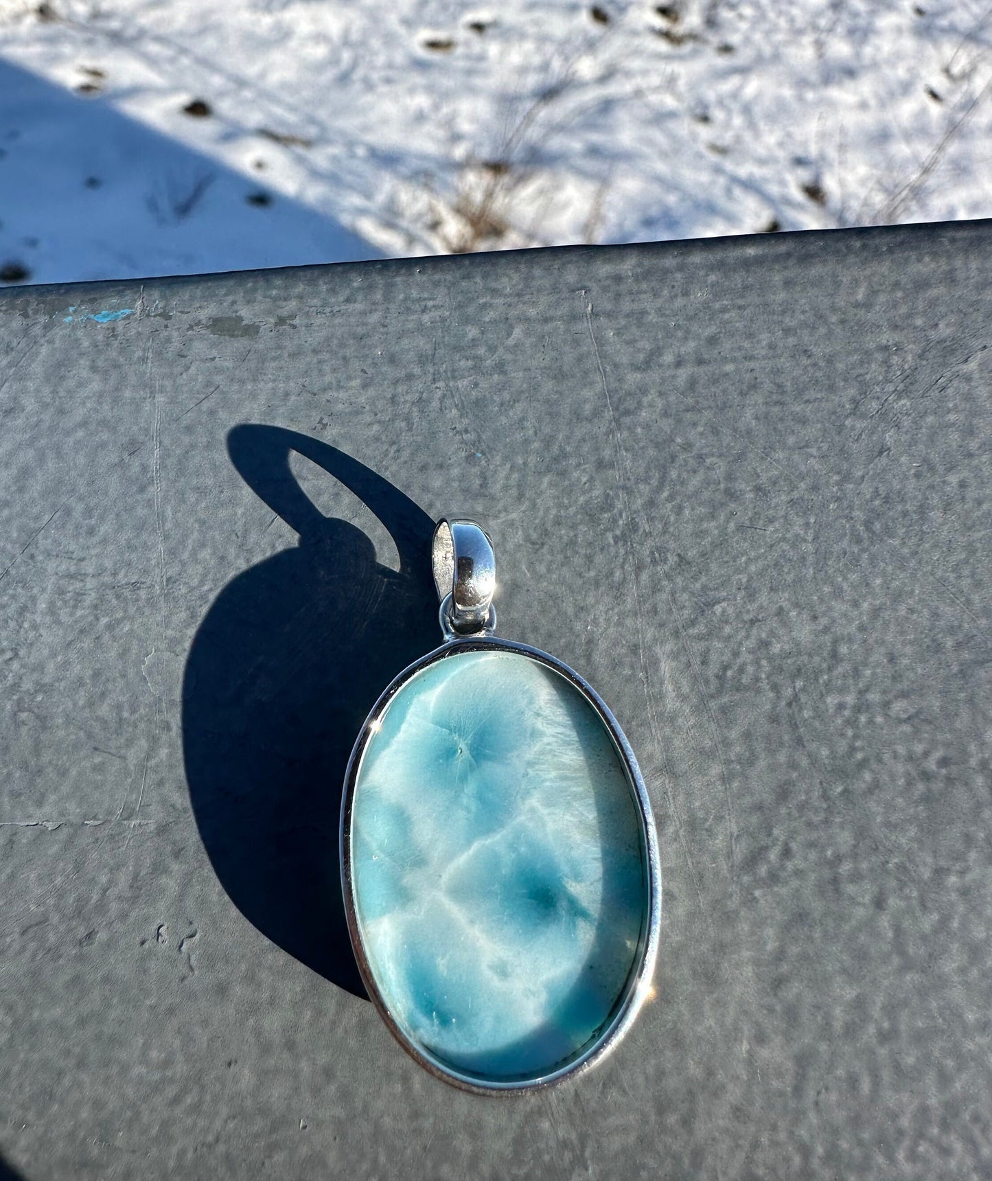 Natural Larimar Silver Pendant | Dominican Blue Pendant | Pear Gemstone Pendant | Solid Silver Pendant | Handmade Pendant | Necklace