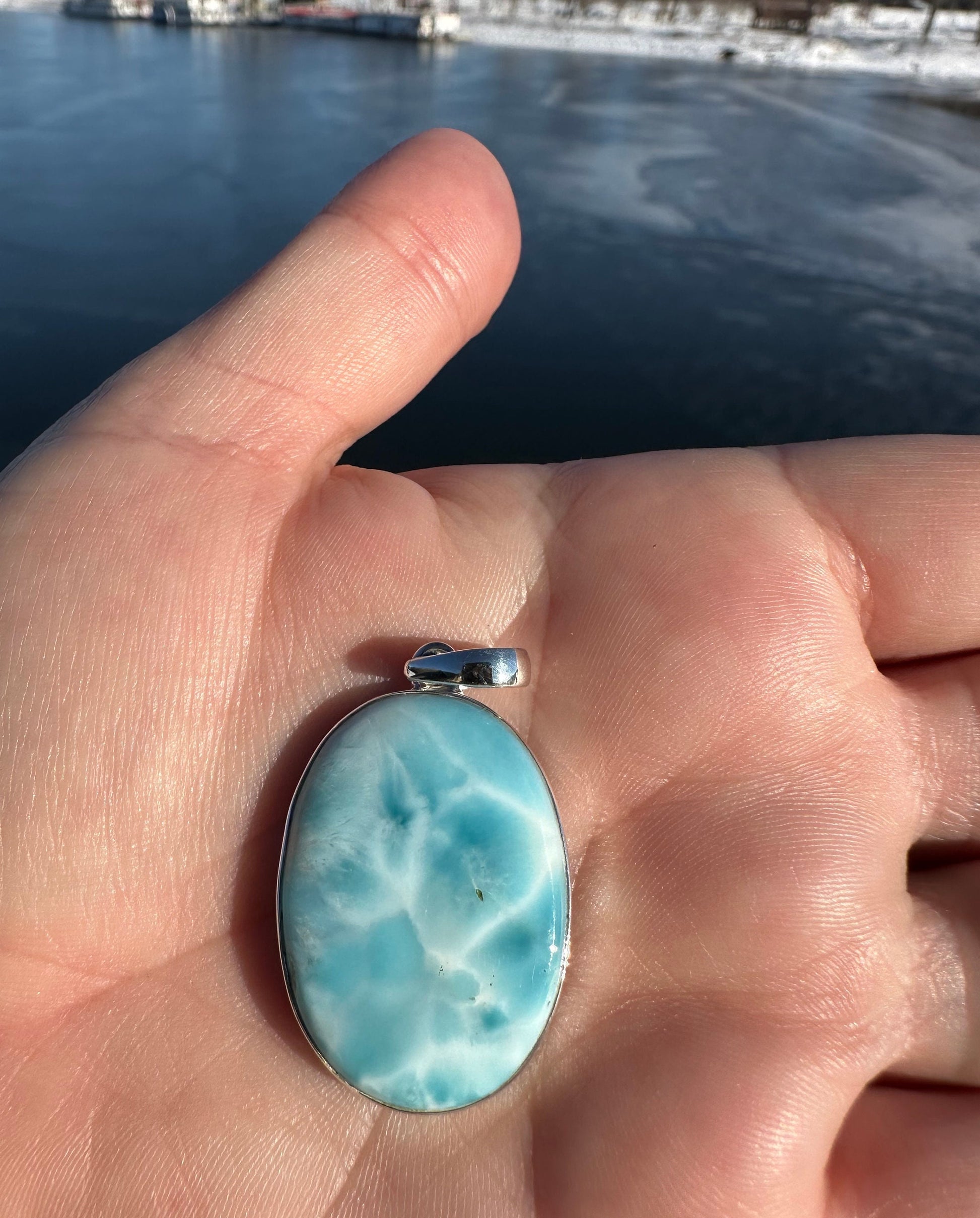 Natural Larimar Silver Pendant | Dominican Blue Pendant | Pear Gemstone Pendant | Solid Silver Pendant | Handmade Pendant | Necklace