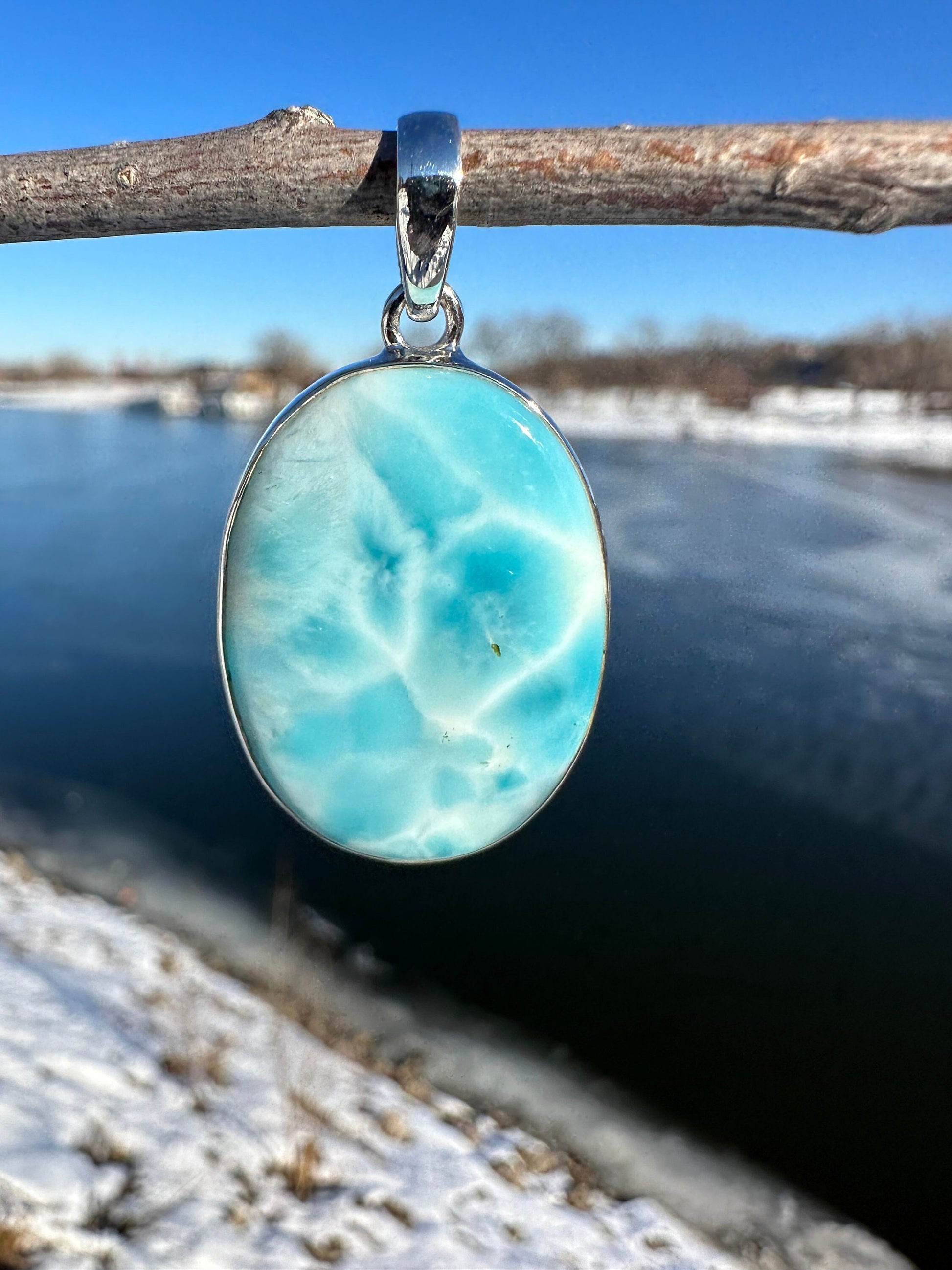 Natural Larimar Silver Pendant | Dominican Blue Pendant | Pear Gemstone Pendant | Solid Silver Pendant | Handmade Pendant | Necklace