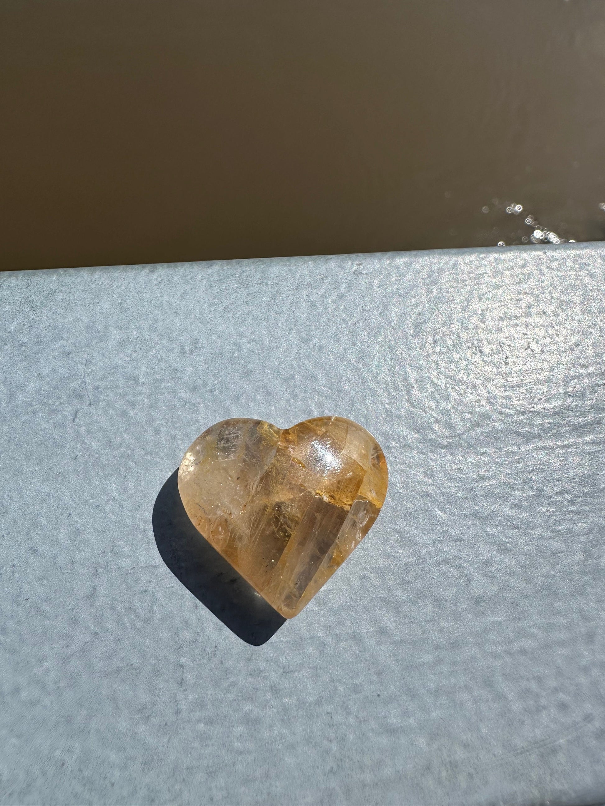 One (1) Small Golden Healer Heart | Quartz | Yellow Hematoid | Solar Plexus Chakra