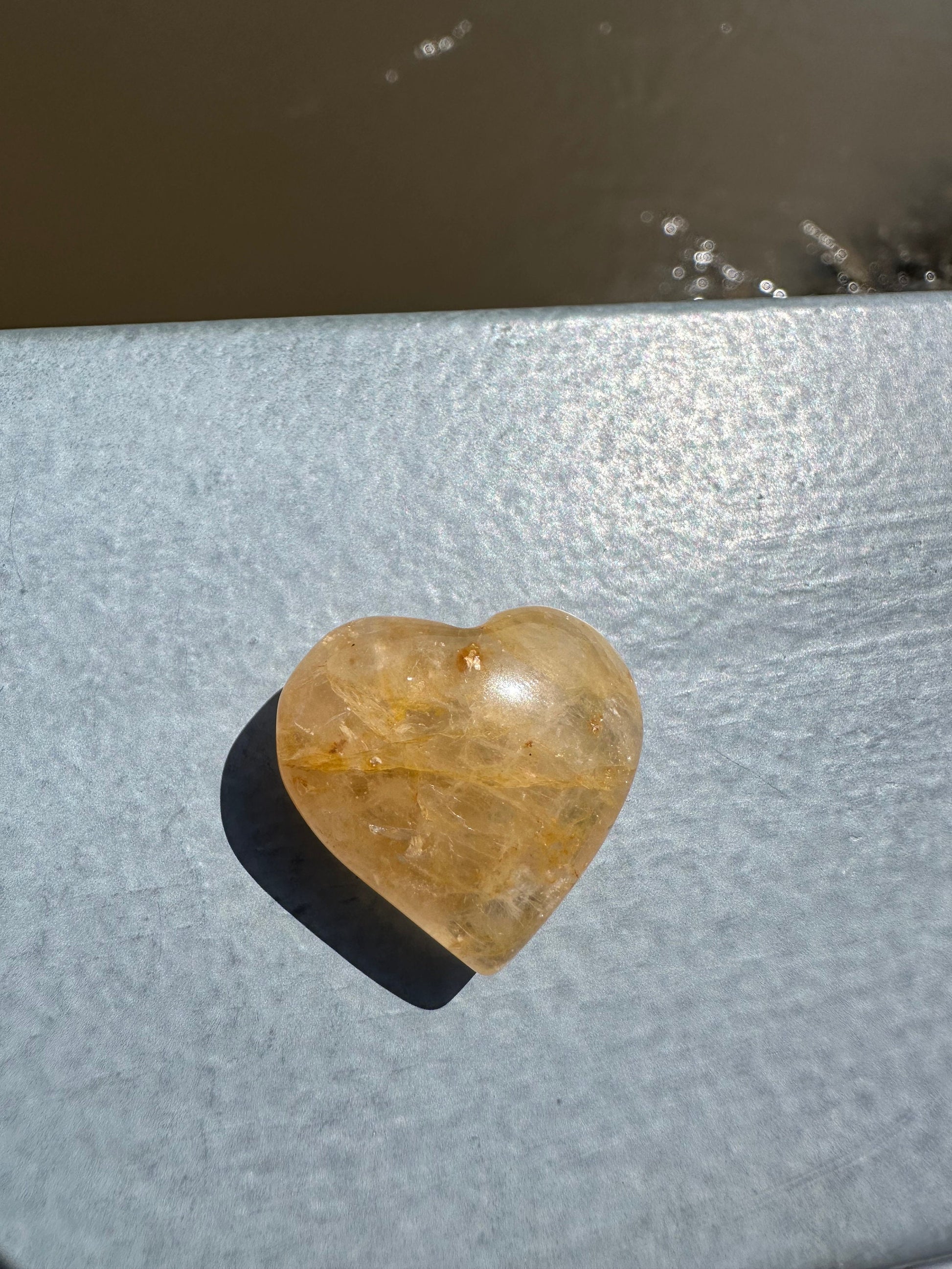 One (1) Small Golden Healer Heart | Quartz | Yellow Hematoid | Solar Plexus Chakra