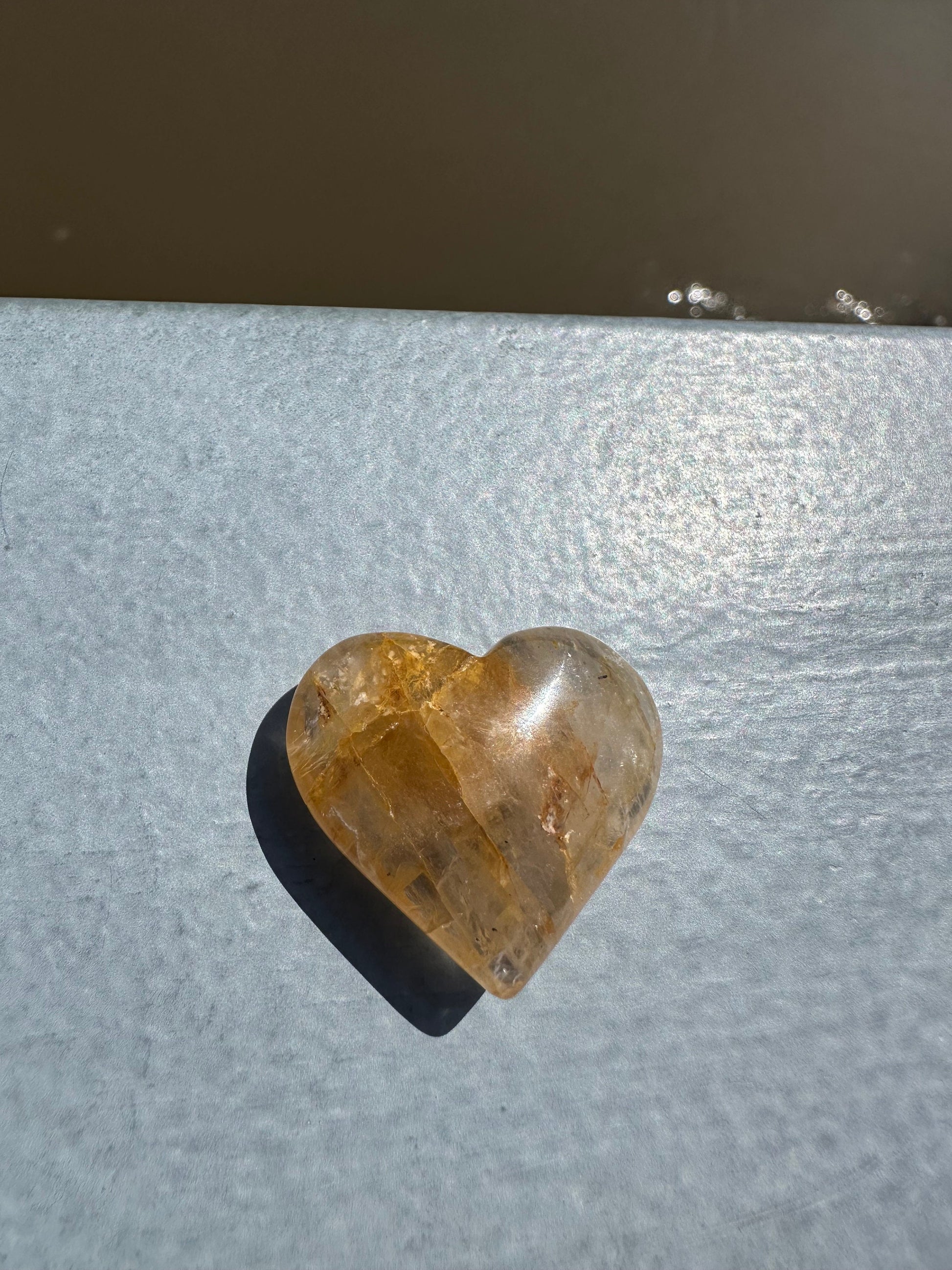 One (1) Small Golden Healer Heart | Quartz | Yellow Hematoid | Solar Plexus Chakra