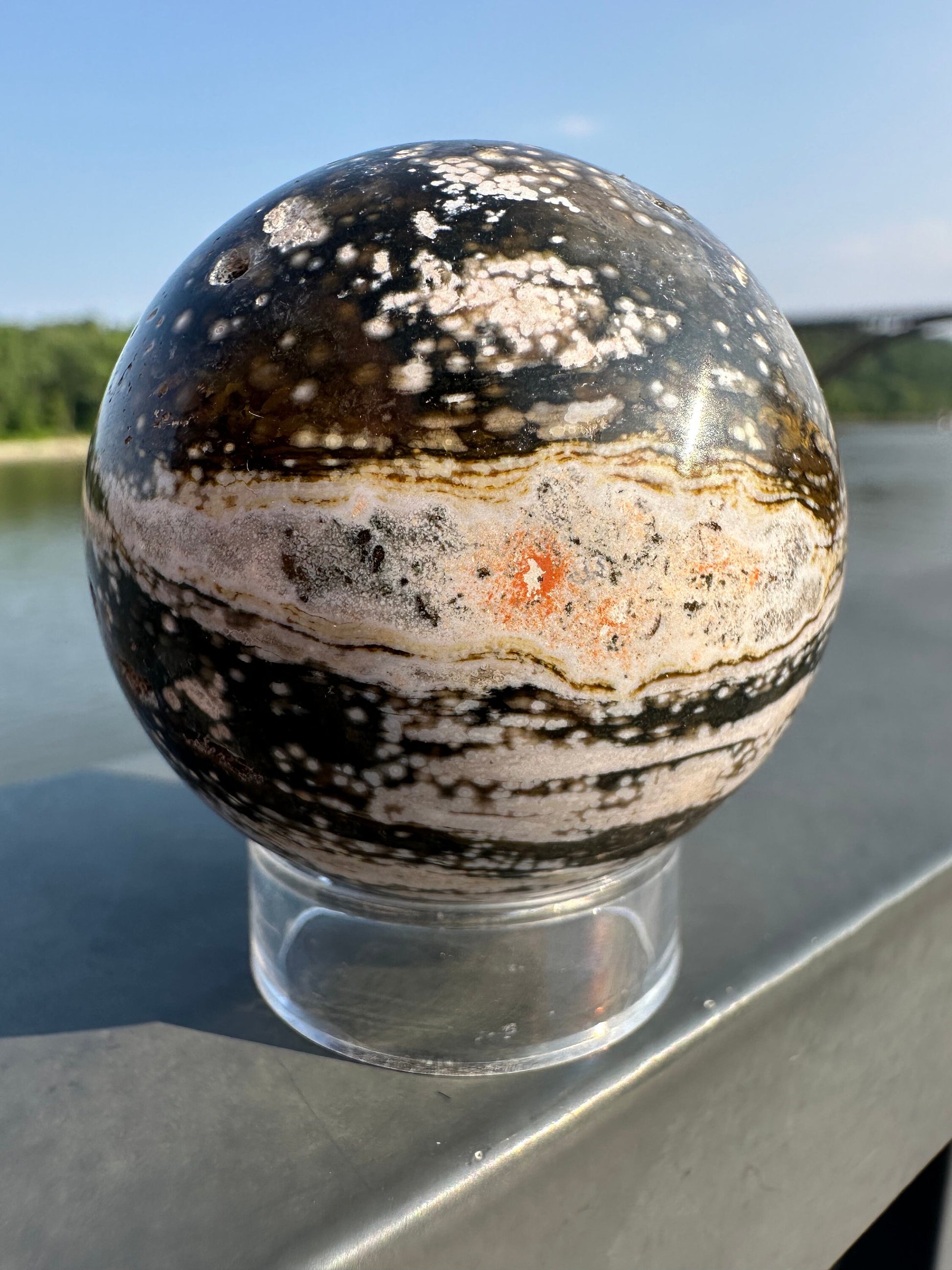 48mm Old Stock Ocean Jasper Sphere | Ocean Jasper | Ocean Jasper Palm Stone | Ocean Jasper Sphere