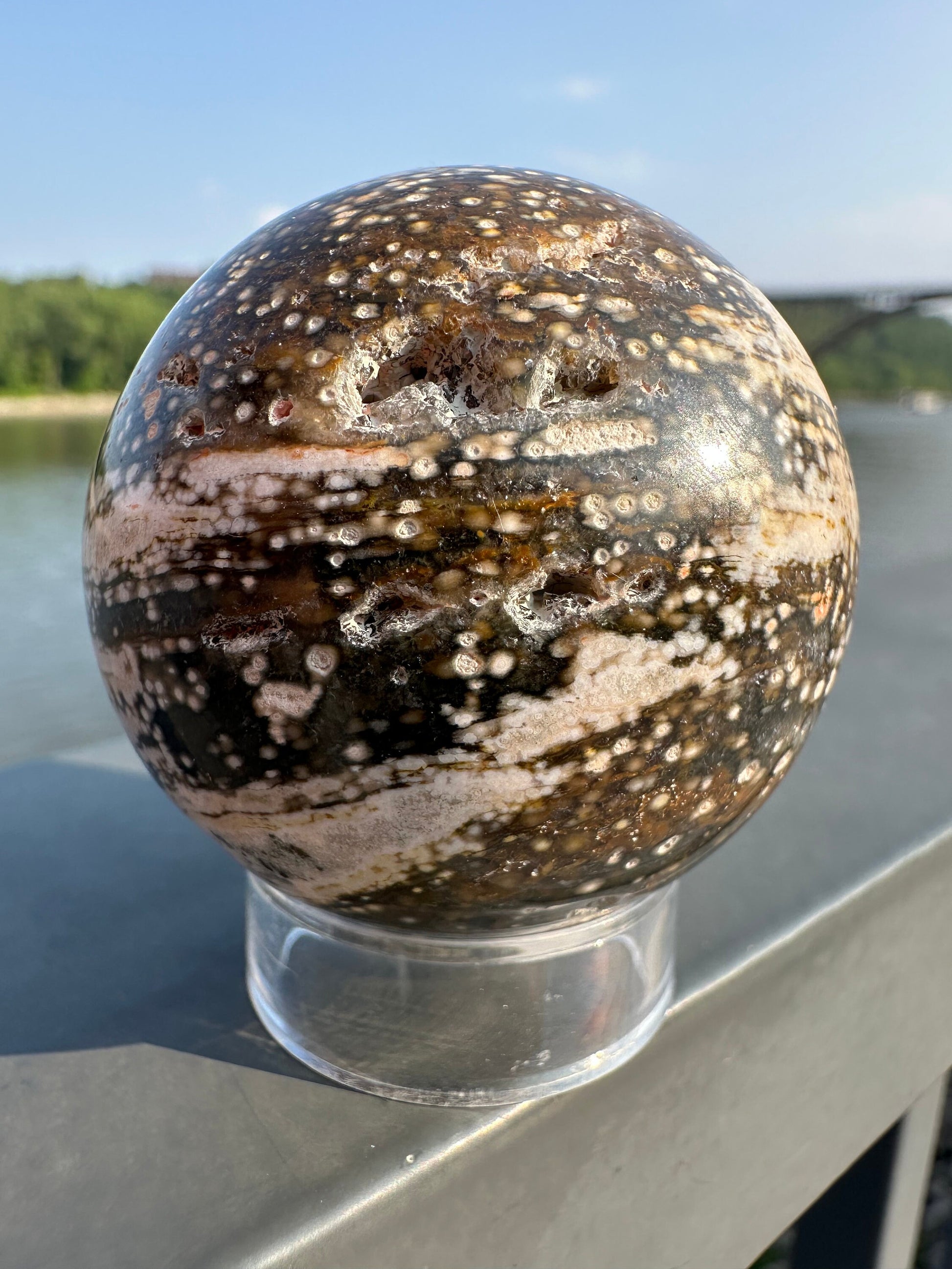 48mm Old Stock Ocean Jasper Sphere | Ocean Jasper | Ocean Jasper Palm Stone | Ocean Jasper Sphere