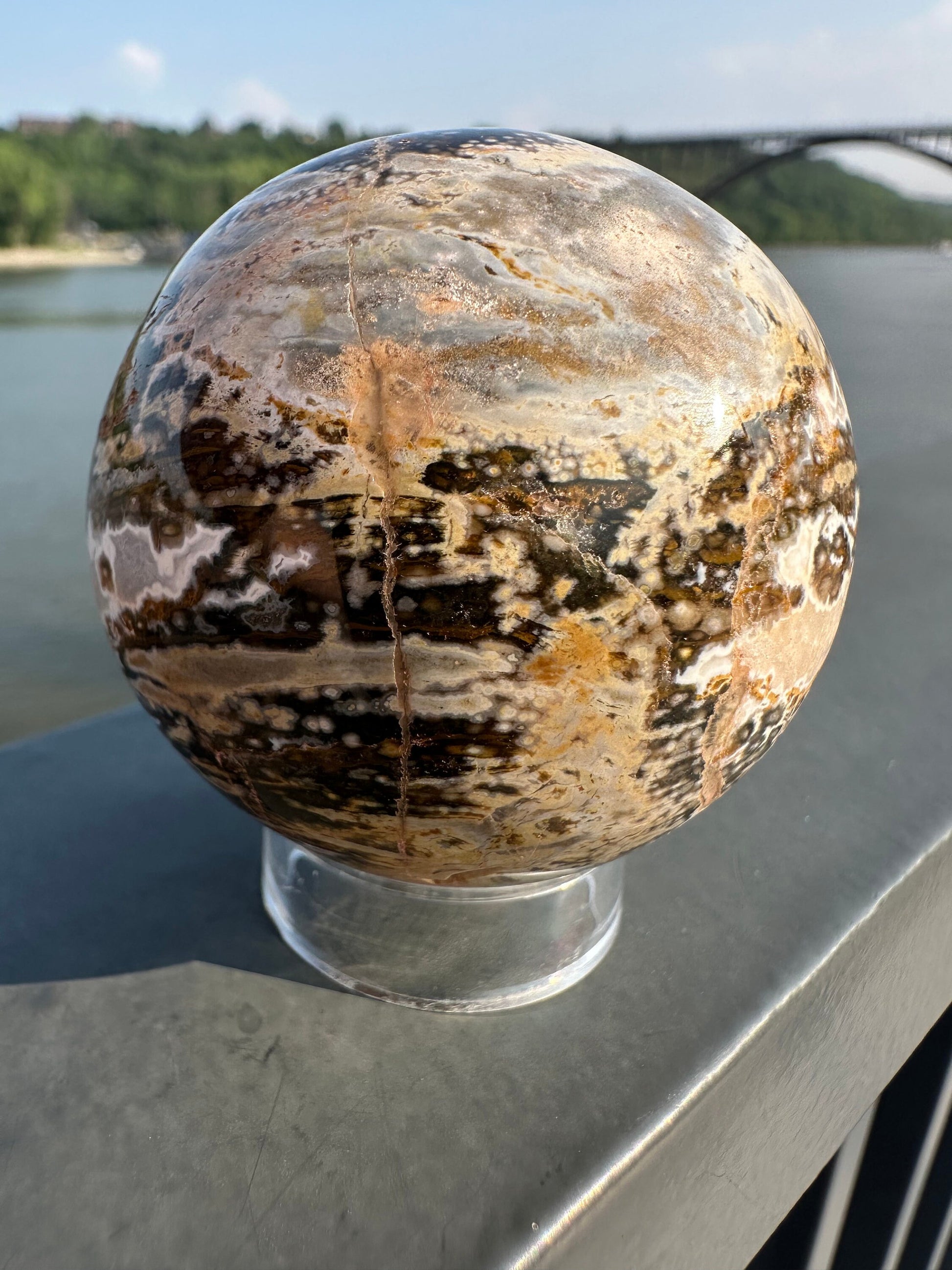 55mm Old Stock Ocean Jasper Sphere | Ocean Jasper | Ocean Jasper Palm Stone | Ocean Jasper Sphere