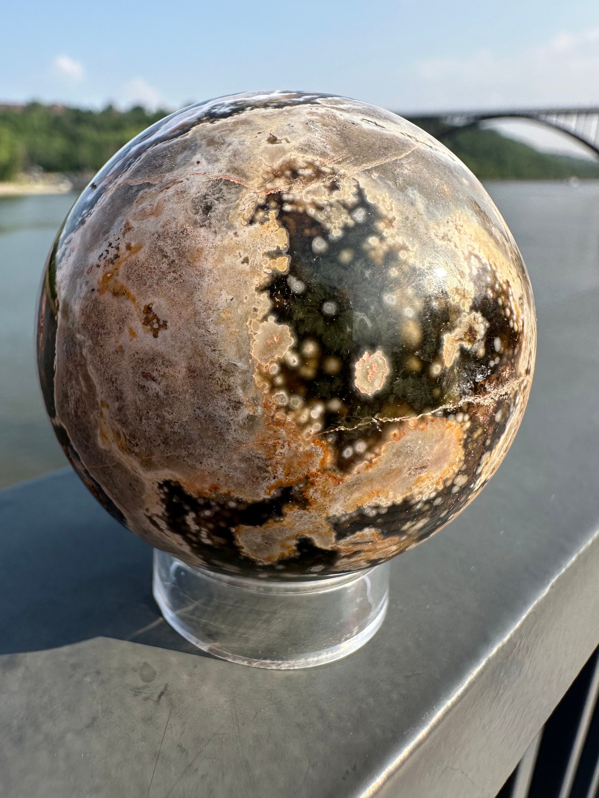 55mm Old Stock Ocean Jasper Sphere | Ocean Jasper | Ocean Jasper Palm Stone | Ocean Jasper Sphere